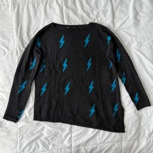 Skull Cashmere Lightning Bolt Asymmetric Hem Sweater S Gray Blue 100% Cashmere
